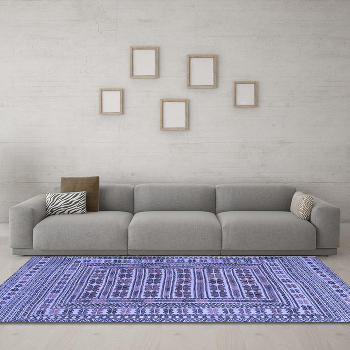 Machine Washable Southwestern Blue Country Rug in a Living Room, wshtr3043blu