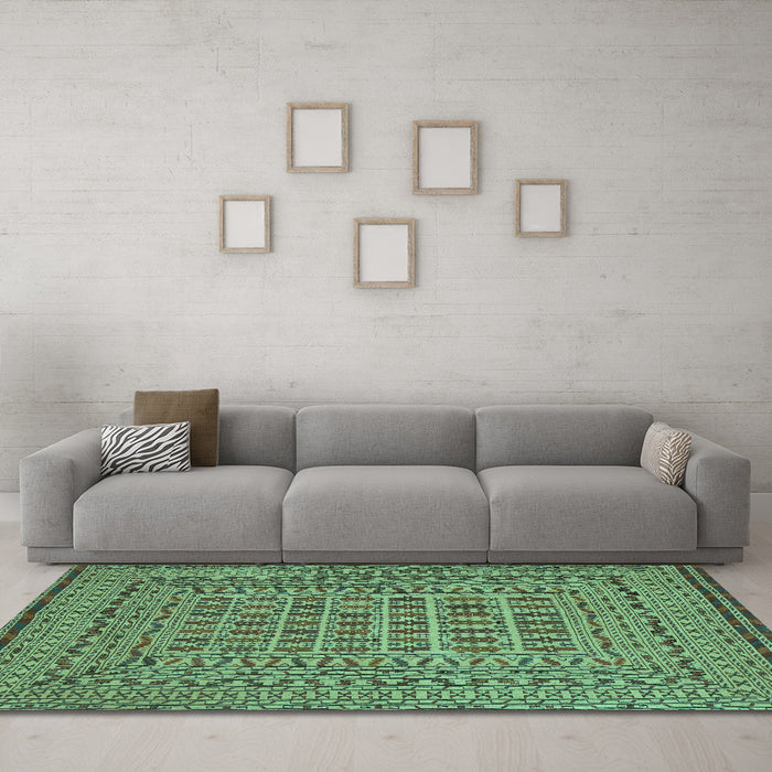 Machine Washable Southwestern Turquoise Country Area Rugs in a Living Room,, wshtr3044turq