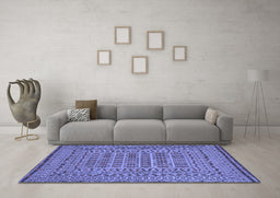 Machine Washable Southwestern Blue Country Rug in a Living Room, wshtr3044blu