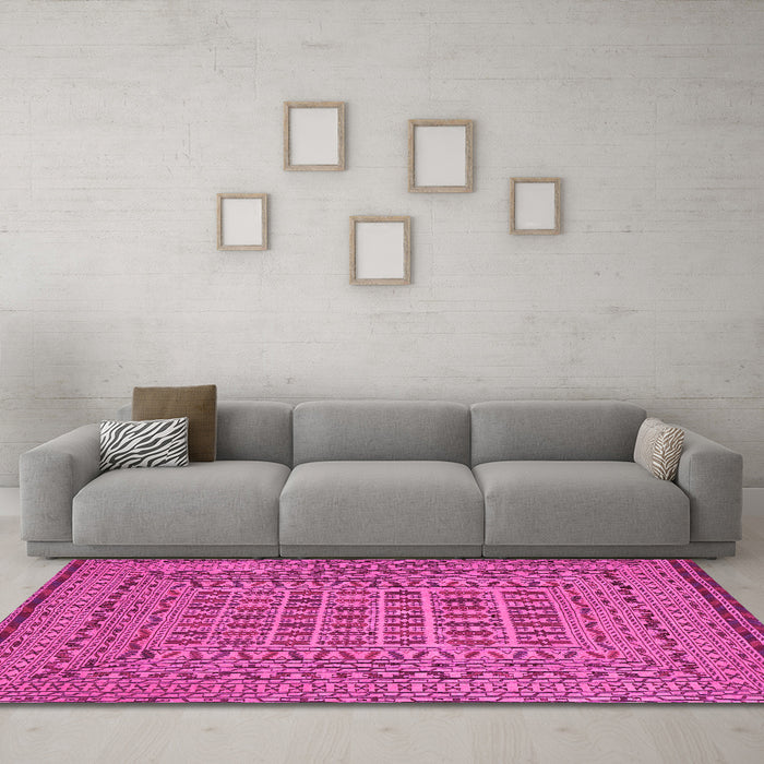 Machine Washable Southwestern Pink Country Rug in a Living Room, wshtr3044pnk