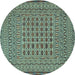 Round Southwestern Light Blue Country Rug, tr3044lblu