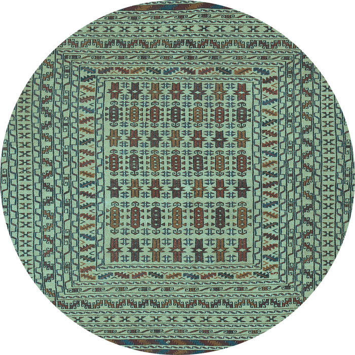 Round Machine Washable Southwestern Light Blue Country Rug, wshtr3044lblu