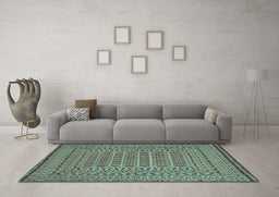 Machine Washable Southwestern Light Blue Country Rug in a Living Room, wshtr3044lblu