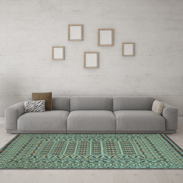Machine Washable Southwestern Light Blue Country Rug in a Living Room, wshtr3044lblu