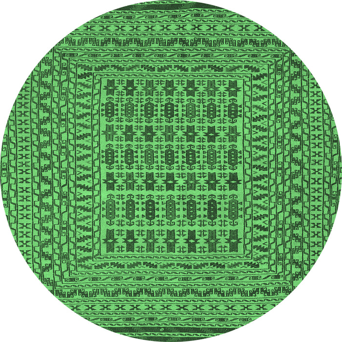 Round Southwestern Emerald Green Country Rug, tr3044emgrn