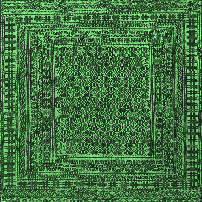 Square Machine Washable Southwestern Emerald Green Country Area Rugs, wshtr3045emgrn