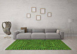 Machine Washable Southwestern Green Country Area Rugs in a Living Room,, wshtr3045grn
