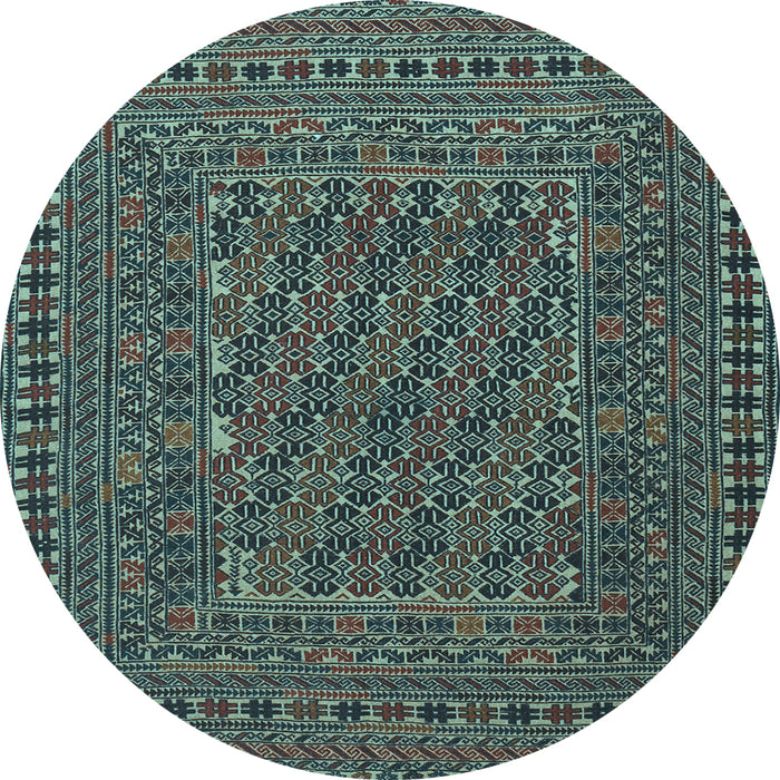 Round Southwestern Light Blue Country Rug, tr3045lblu