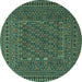 Round Southwestern Turquoise Country Rug, tr3045turq