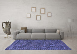 Machine Washable Southwestern Blue Country Rug in a Living Room, wshtr3045blu