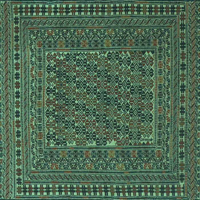 Square Machine Washable Southwestern Turquoise Country Area Rugs, wshtr3045turq