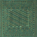 Square Machine Washable Southwestern Turquoise Country Area Rugs, wshtr3045turq