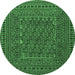 Round Southwestern Emerald Green Country Rug, tr3045emgrn