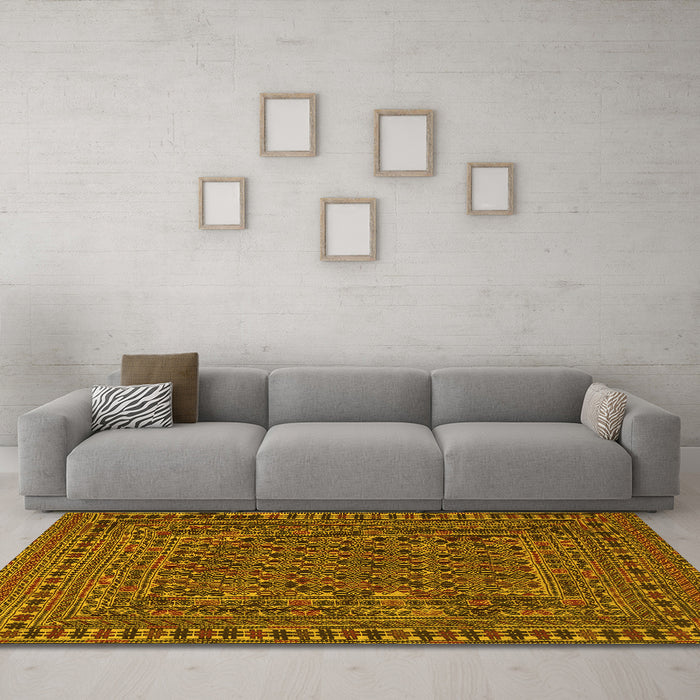 Machine Washable Southwestern Yellow Country Rug in a Living Room, wshtr3045yw