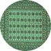 Round Southwestern Turquoise Country Rug, tr3046turq