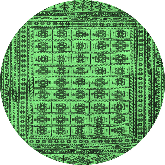 Round Machine Washable Southwestern Emerald Green Country Area Rugs, wshtr3046emgrn