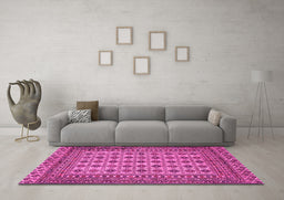 Machine Washable Southwestern Pink Country Rug in a Living Room, wshtr3046pnk
