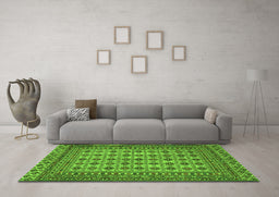 Machine Washable Southwestern Green Country Area Rugs in a Living Room,, wshtr3046grn