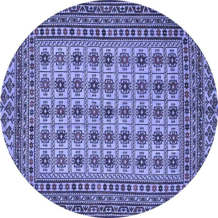 Round Machine Washable Southwestern Blue Country Rug, wshtr3046blu