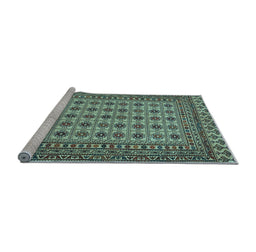 Sideview of Machine Washable Southwestern Light Blue Country Rug, wshtr3046lblu