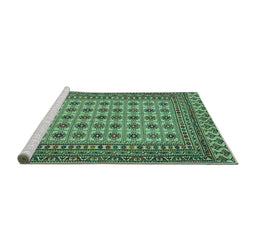 Sideview of Machine Washable Southwestern Turquoise Country Area Rugs, wshtr3046turq