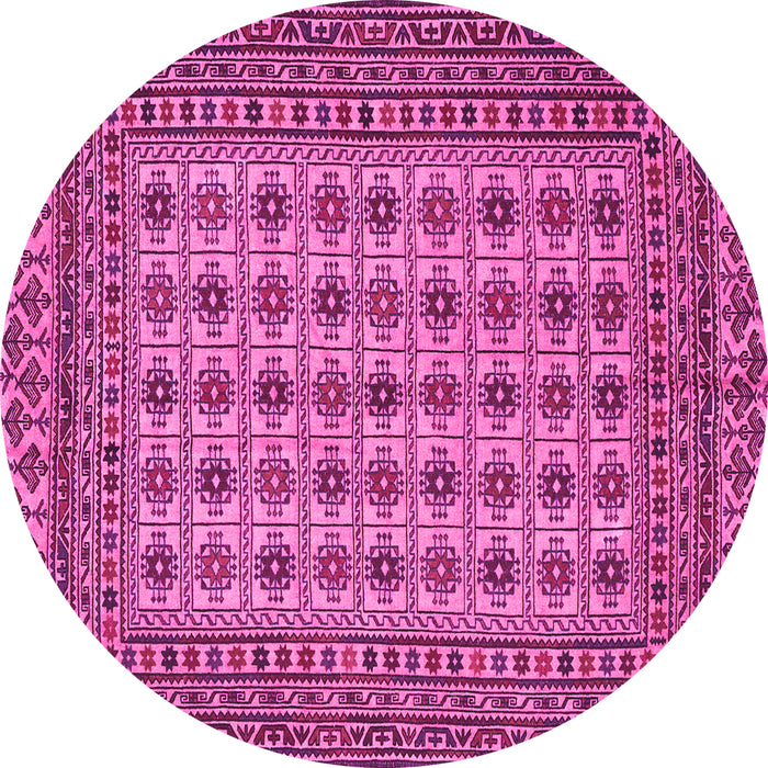 Round Machine Washable Southwestern Pink Country Rug, wshtr3046pnk