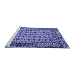 Sideview of Machine Washable Southwestern Blue Country Rug, wshtr3046blu