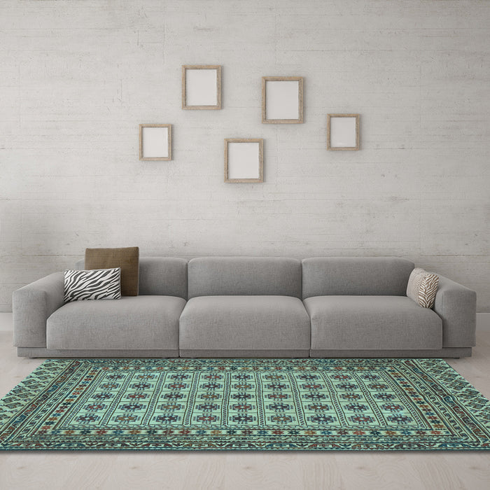 Machine Washable Southwestern Light Blue Country Rug in a Living Room, wshtr3046lblu