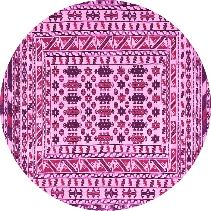 Round Machine Washable Southwestern Pink Country Rug, wshtr3047pnk