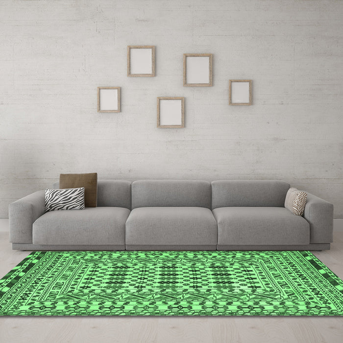 Machine Washable Southwestern Emerald Green Country Area Rugs in a Living Room,, wshtr3047emgrn