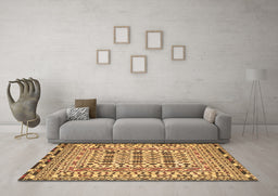 Machine Washable Southwestern Brown Country Rug in a Living Room,, wshtr3047brn