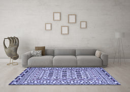 Machine Washable Southwestern Blue Country Rug in a Living Room, wshtr3047blu