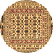 Round Machine Washable Southwestern Brown Country Rug, wshtr3047brn