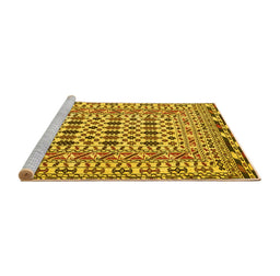 Sideview of Machine Washable Southwestern Yellow Country Rug, wshtr3047yw
