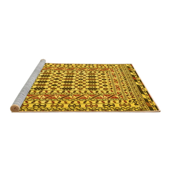 Sideview of Machine Washable Southwestern Yellow Country Rug, wshtr3047yw