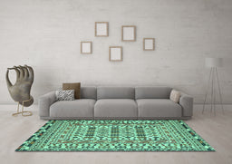 Machine Washable Southwestern Turquoise Country Area Rugs in a Living Room,, wshtr3047turq