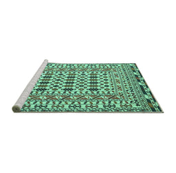 Sideview of Machine Washable Southwestern Turquoise Country Area Rugs, wshtr3047turq