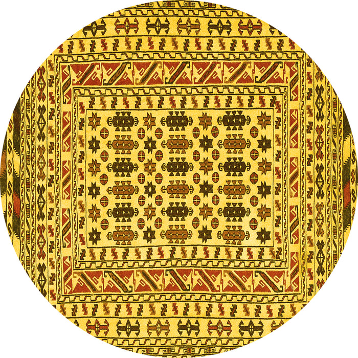Round Machine Washable Southwestern Yellow Country Rug, wshtr3047yw