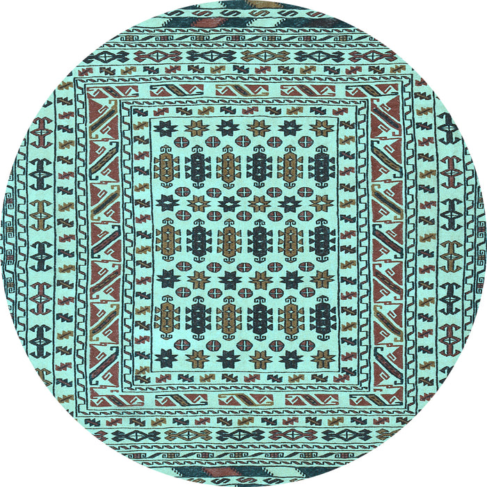 Round Machine Washable Southwestern Light Blue Country Rug, wshtr3047lblu
