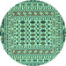 Round Machine Washable Southwestern Turquoise Country Area Rugs, wshtr3047turq