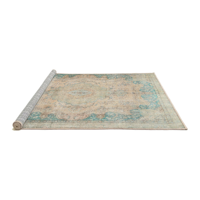 Sideview of Machine Washable Traditional Desert Sand Beige Rug, wshtr3048
