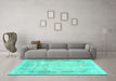 Machine Washable Persian Turquoise Traditional Area Rugs in a Living Room,, wshtr3048turq