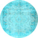 Round Machine Washable Persian Light Blue Traditional Rug, wshtr3048lblu