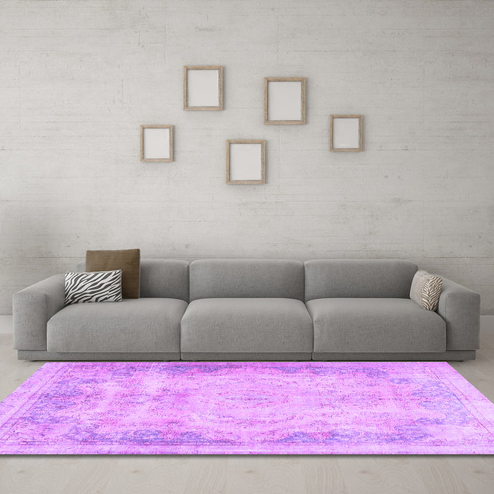 Machine Washable Persian Purple Traditional Area Rugs in a Living Room, wshtr3048pur