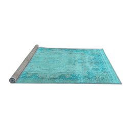 Sideview of Machine Washable Persian Light Blue Traditional Rug, wshtr3048lblu