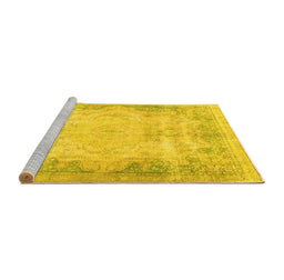 Sideview of Machine Washable Persian Yellow Traditional Rug, wshtr3048yw