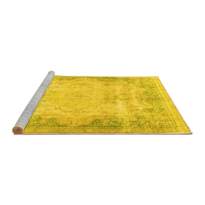 Sideview of Machine Washable Persian Yellow Traditional Rug, wshtr3048yw