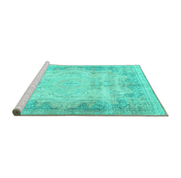 Sideview of Machine Washable Persian Turquoise Traditional Area Rugs, wshtr3048turq