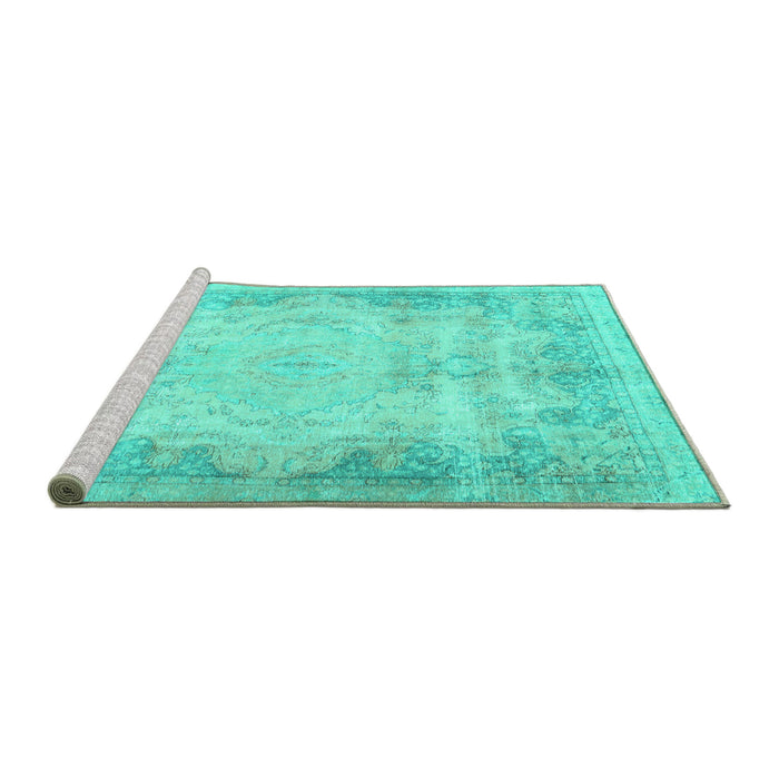 Sideview of Machine Washable Persian Turquoise Traditional Area Rugs, wshtr3048turq