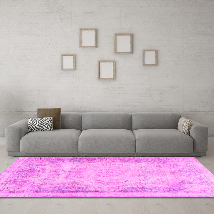 Machine Washable Persian Pink Traditional Rug in a Living Room, wshtr3048pnk